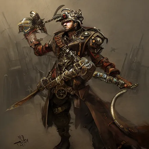 Image similar to steampunk rat warrior, by ruan jia