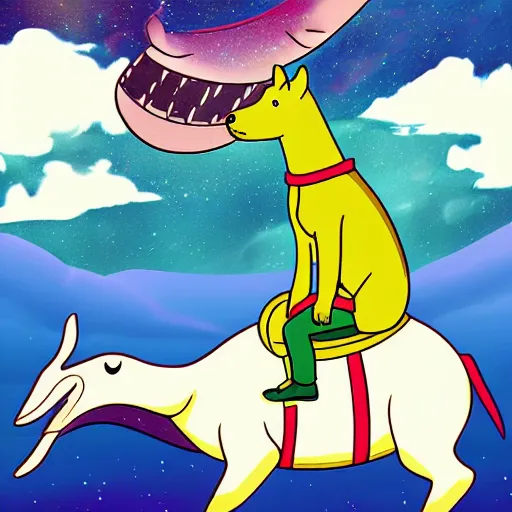 Image similar to Bojack Horseman riding a whale in space, digital art, Bojack Horseman