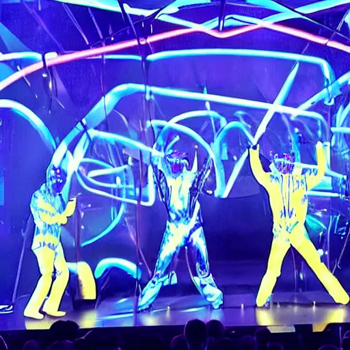 Image similar to the blue man group performing in the year 3 0 0 0, sci fi, epic