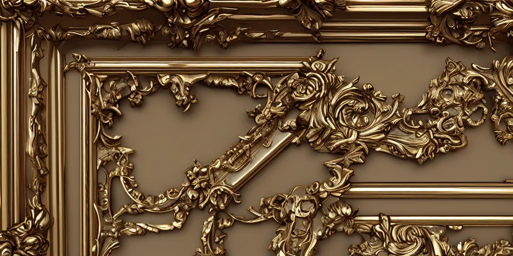 Image similar to 3 d octane render ultra photorealistic hyper detailed front view of a baroque picture frame