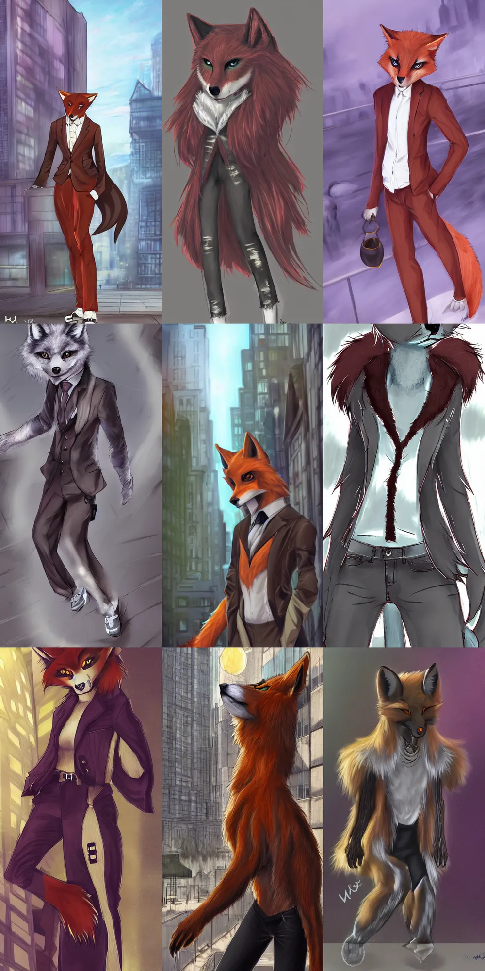 Prompt: gorgeous stylish anthro werefox in the city, fursona furry art commission, hibbary, anime, photorealistic, furaffinity, award winning