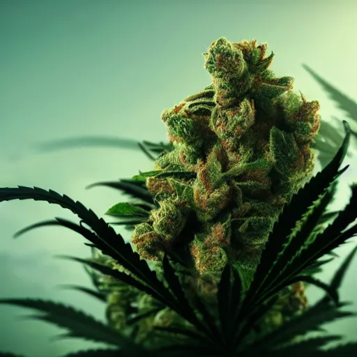 Image similar to marijuana bud as medusa, weta 8 k hyper realistic detailed cinematic still, volumetric lighting surreal photorealism