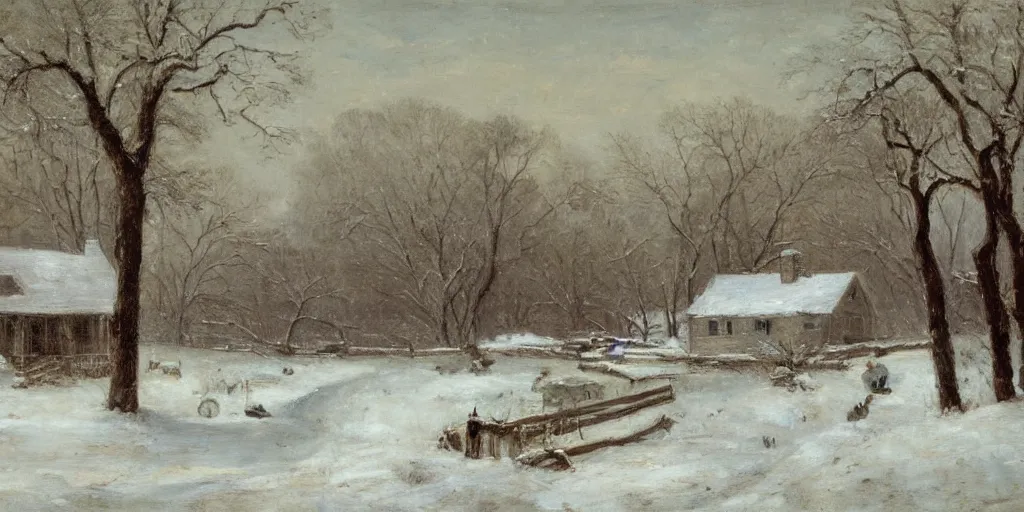 Prompt: a house during a severe winter, by george henry durrie