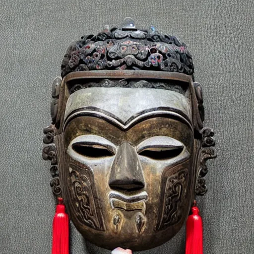 Image similar to a very detailed and beautiful chinese style ancient mask, realistic photo