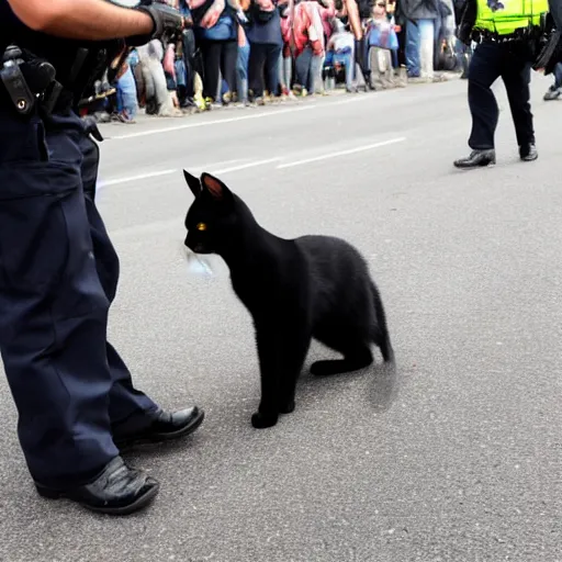 Image similar to A black cat being arrested by the police