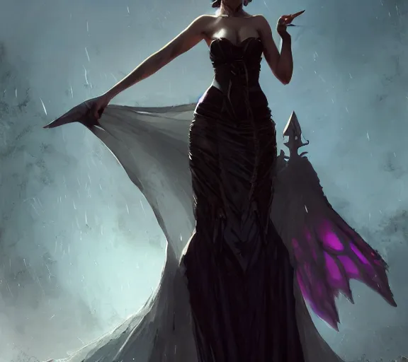 Image similar to morrigan aenslandcasting magic, a charming succubus, strapless dress, fantasy, d & d, by greg rutkowski and raymond swanland, sharp focus, trending on artstation, 8 k realistic digital art, cryengine, symmetric, sharp focus, concept art, frostbite 3 engine