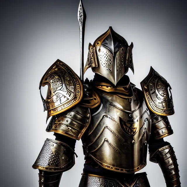 Image similar to photo of a paladin with ornate armour and shield, 8 k, hdr, smooth, sharp focus, high resolution, award - winning photo