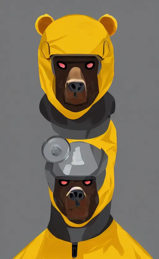 Image similar to portrait of full body bear beast-man wearing a hazmat suit, digital art, concept art, highly detailed, sharp focus