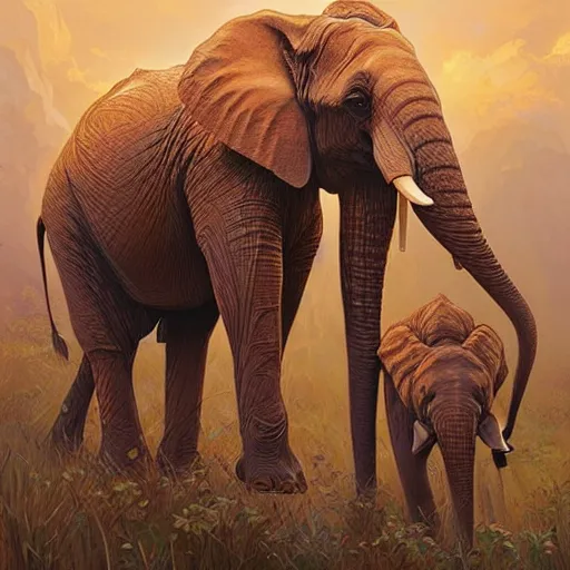 Image similar to three Zulu princesses!!! Elephants in background , intricate, elegant, highly detailed, digital painting, artstation, concept art, smooth, sharp, focus, illustration, art by artgerm and greg rutkowski and alphonse mucha