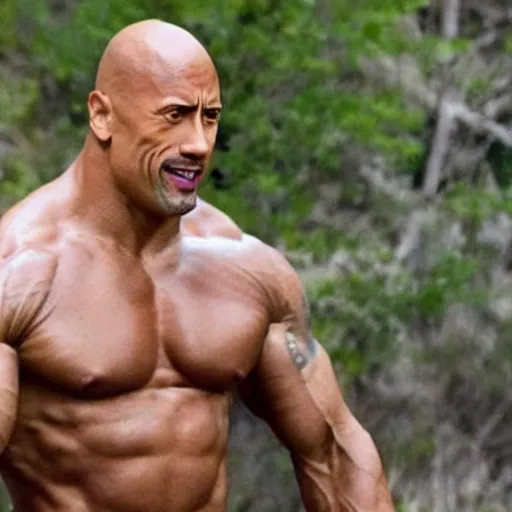 Image similar to dwayne johnson picking up a rock that looks like kevin heart. photo