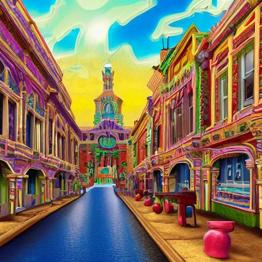 Image similar to small town made entirely of multi - colored play - doh, extreme realism, extremely detailed digital painting, highly detailed, abstract, 1 9 2 0's colored pencil art style, deep aesthetic, 8 k, highly ornate intricate details, cinematic lighting, rich colors, digital artwork, ray tracing, hyperrealistic, photorealistic, cinematic landscape, trending on artstation, concept art,