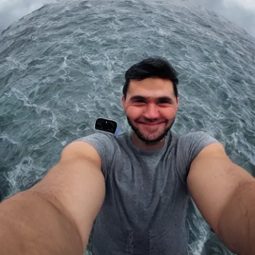 Image similar to selfie of a man at the end of the world