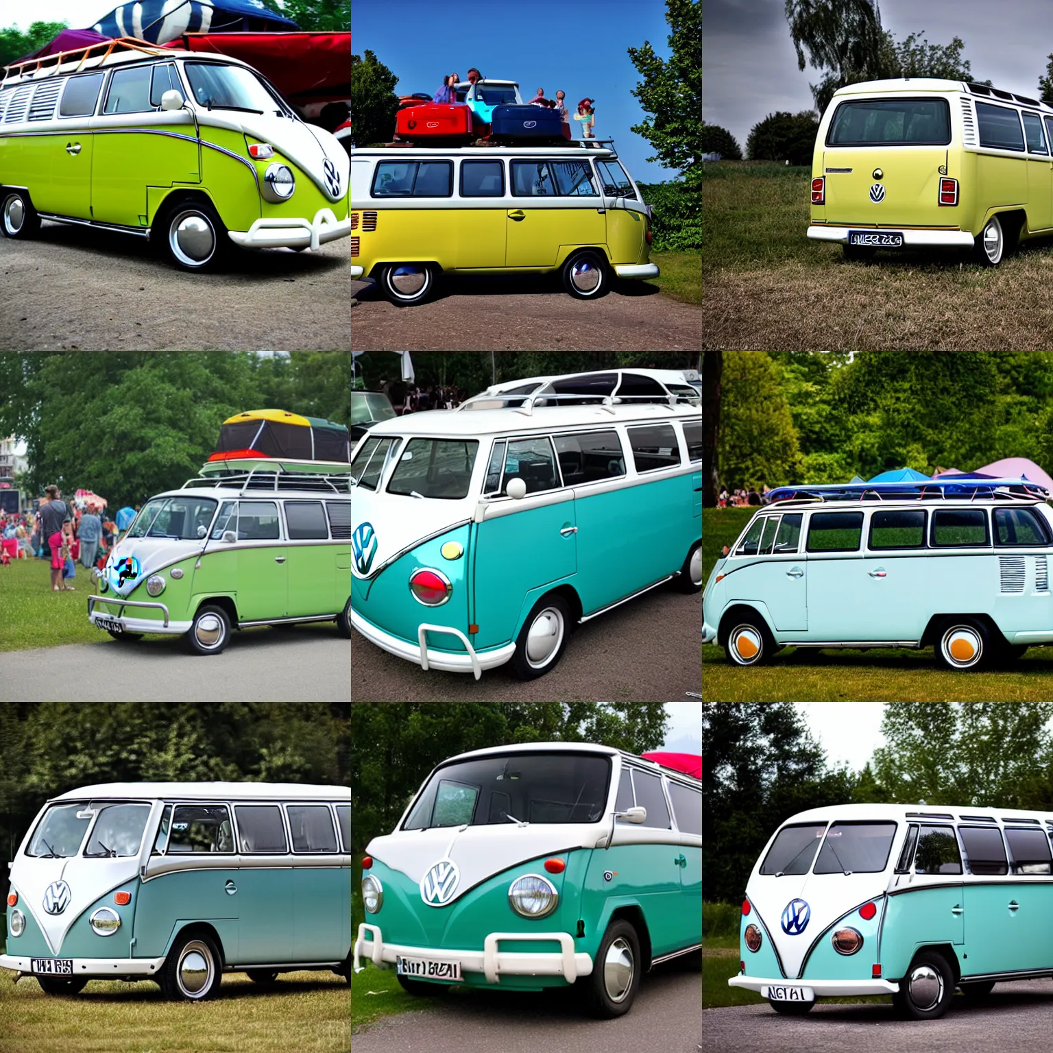 Prompt: volkswagen minivan retro in a festival