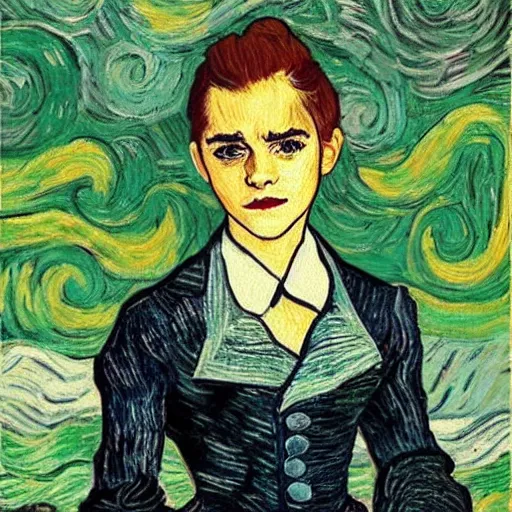 Image similar to emma watson in the style of vincent van gogh