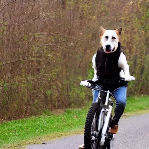 Prompt: dog riding a bike