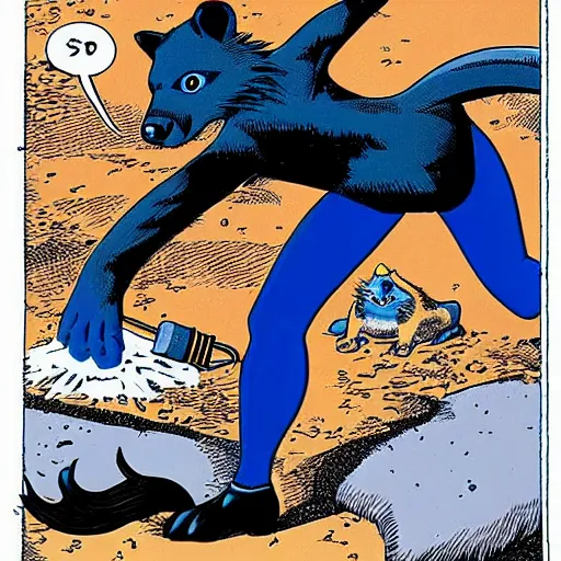 Image similar to a skunk that is blue by richard corben style