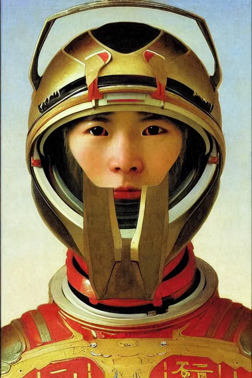 Image similar to portrait of a astronaut is a chinese dragon in armor and helmet, majestic, solemn, by bouguereau