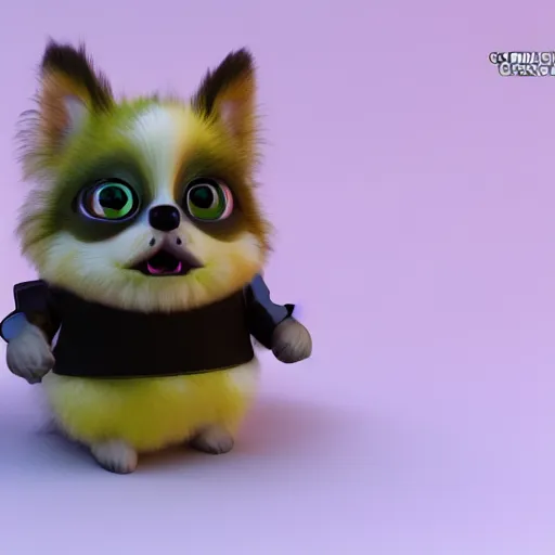 Image similar to a furby corgi, 3 d render, concept art