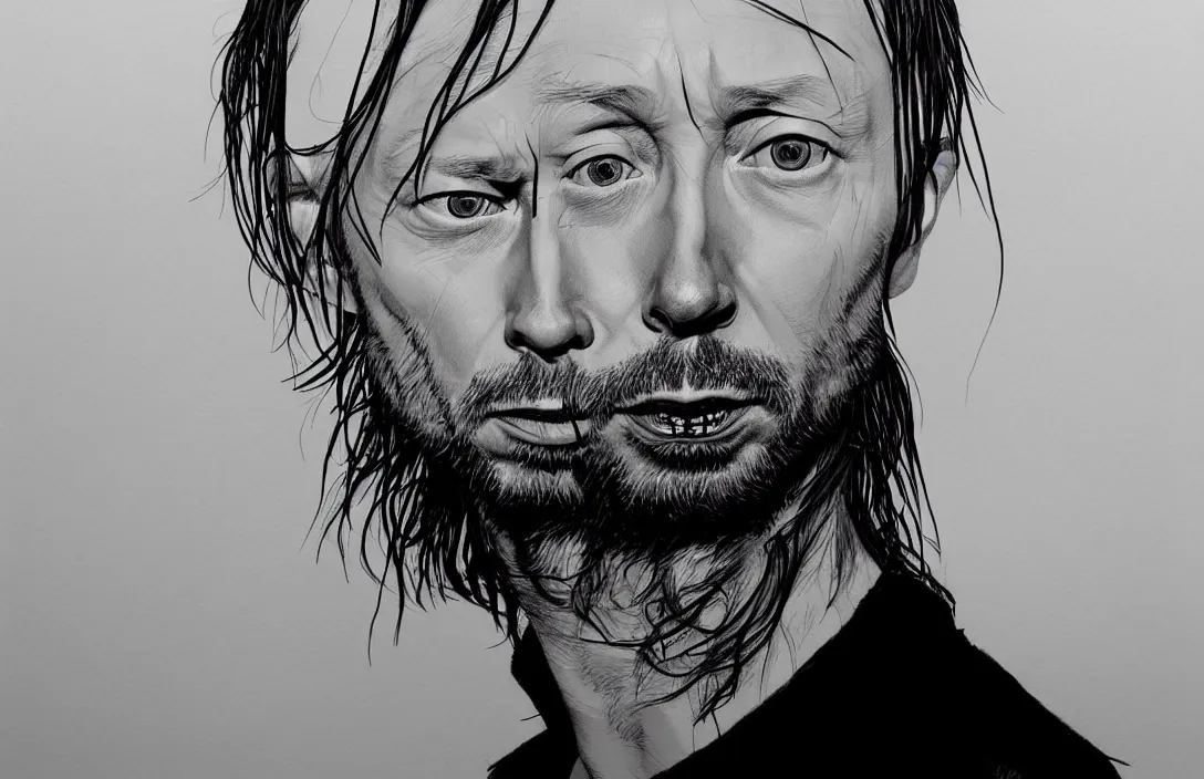 Image similar to thom yorke portrait, in the style of kim jung gi