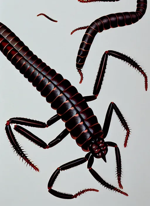 Image similar to beautiful matte airbrush portrait of scolopendra white a lot legs on a white background, 8 0's airbrush aesthetic, art by pater sato