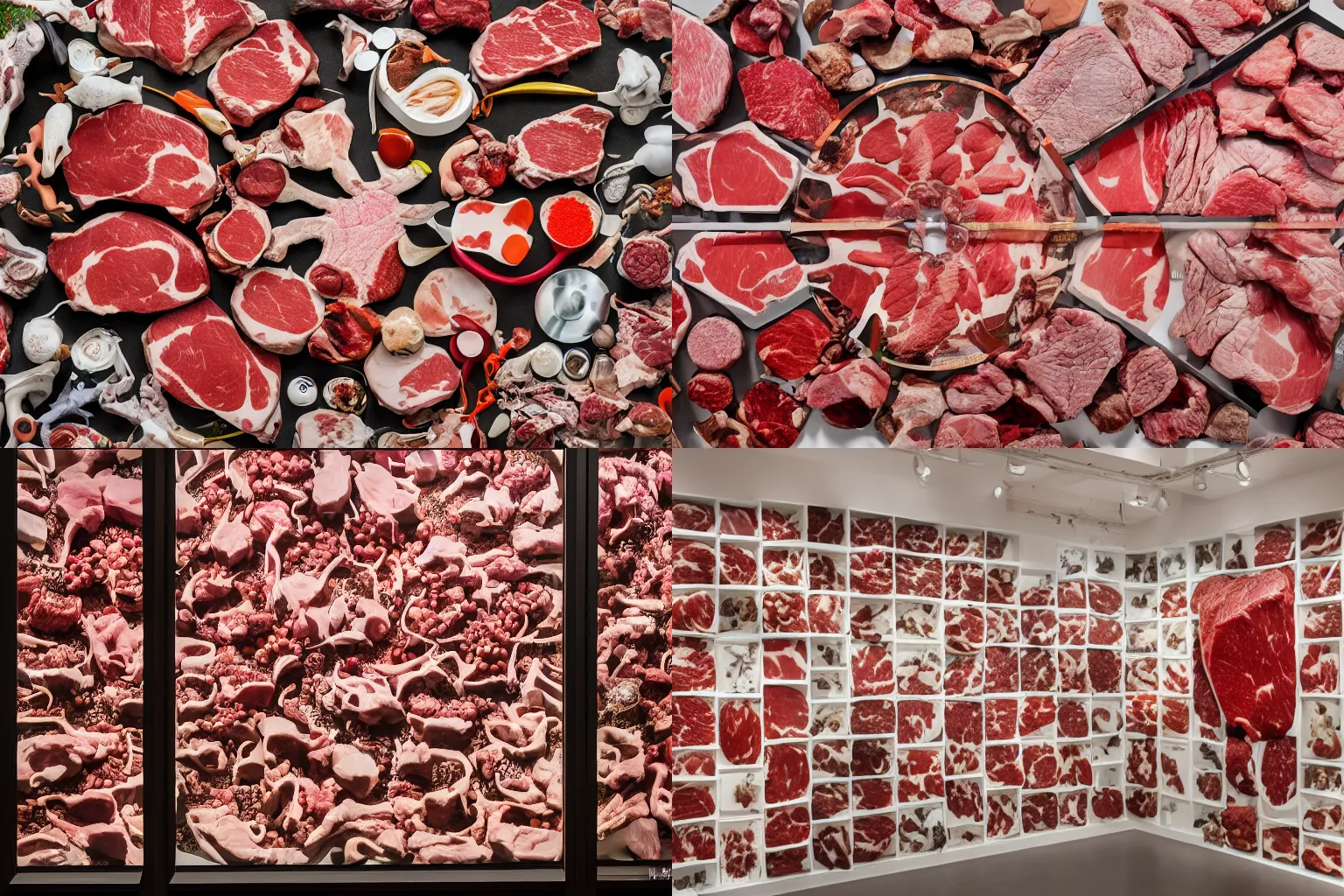 Prompt: Damien Hirst art installation titled Meat, 4K photo