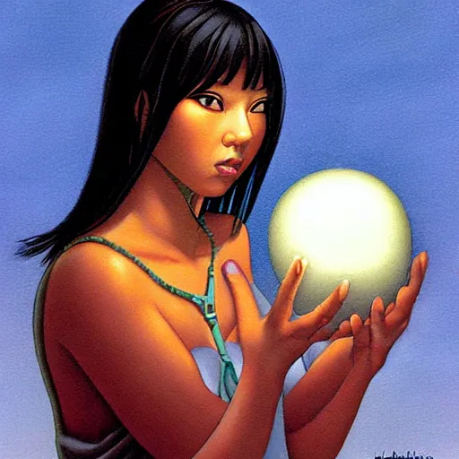 Prompt: Chel pondering her Orb by Todd Lockwood