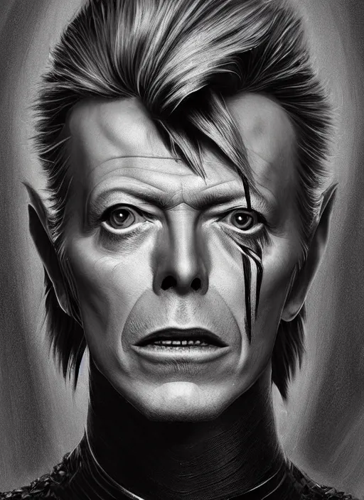 Image similar to masterpiece portrait david bowie, full body, dark souls style, warrior, gael knight, ashen warrior, detailed portrait, fantasy character portrait, top lighting, hyper detailed, digital painting, 8 k realistic, hyper detailed, realistic shaded, perfect face, artstation,