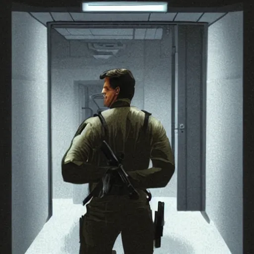 Image similar to Nathan Fillion as James Bond in Goldeneye 007 silently dispatching a guard on the toilet in facility , D&D, cinematic, intricate, elegant, highly detailed, movie still, artstation, concept art, smooth, sharp focus, illustration, art by artgerm and greg rutkowski and alphonse much