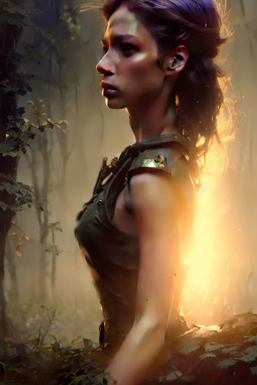 Image similar to cinematic shot of an epic portrait of a fairy dressed in military clothes, shiny skin, beautiful eyes, beautiful, small details, night setting, realistic poster with volumetric light from craig mallism, artgerm, jeremy lipkin and michael garmash, unreal engine, radiant light, detailed and complex environment, digital art, trends at art station, a masterpiece