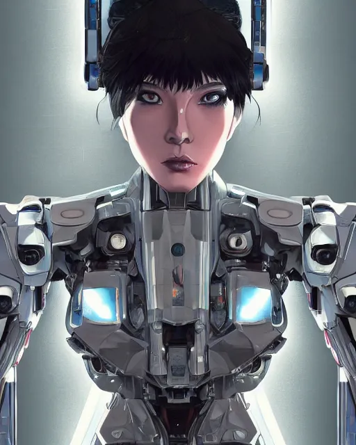 Image similar to the face of a cybernetic geisha mecha, scifi, ghost in the shell, intricate sci fi panels made of metal, elegant, highly detailed panel cuts, greeble detail, caustics and refraction, digital painting, artstation, concept art, high tech fantasy, sharp focus, illustration, art by marco plouffe arstation