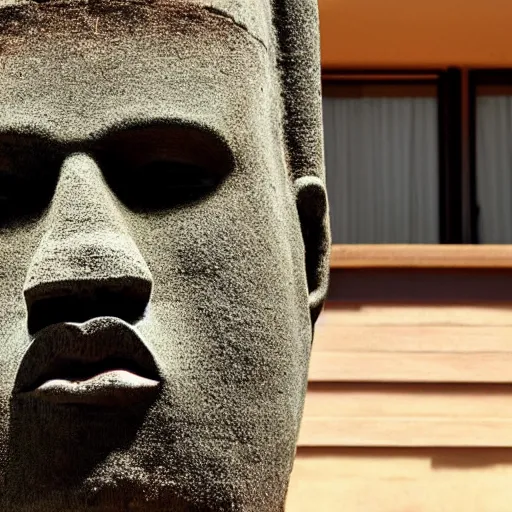 Image similar to 'Kanye West'!! as a moai head on easter Island