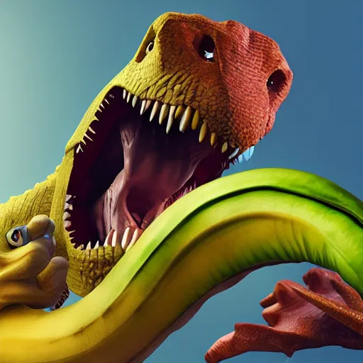 Prompt: dinosaur eating banana, 8 k, hd, trending on artstation