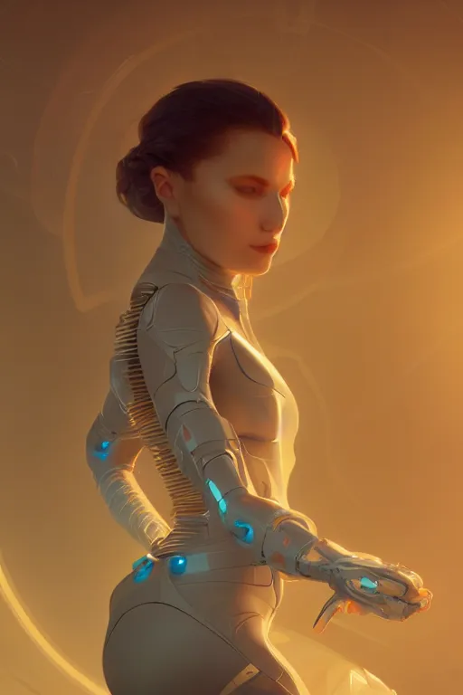 Image similar to a futuristic woman, highly detailed, digital painting, artstation, concept art, smooth, sharp focus, illustration, Unreal Engine 5, 8K, art by Ross Tran and greg rutkowski and alphonse Mucha