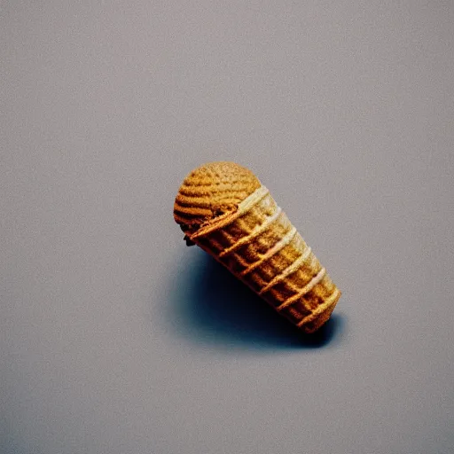 Prompt: detailed color photograph of a levitating ice cream cone with large, hairy spider legs. dramatic light.