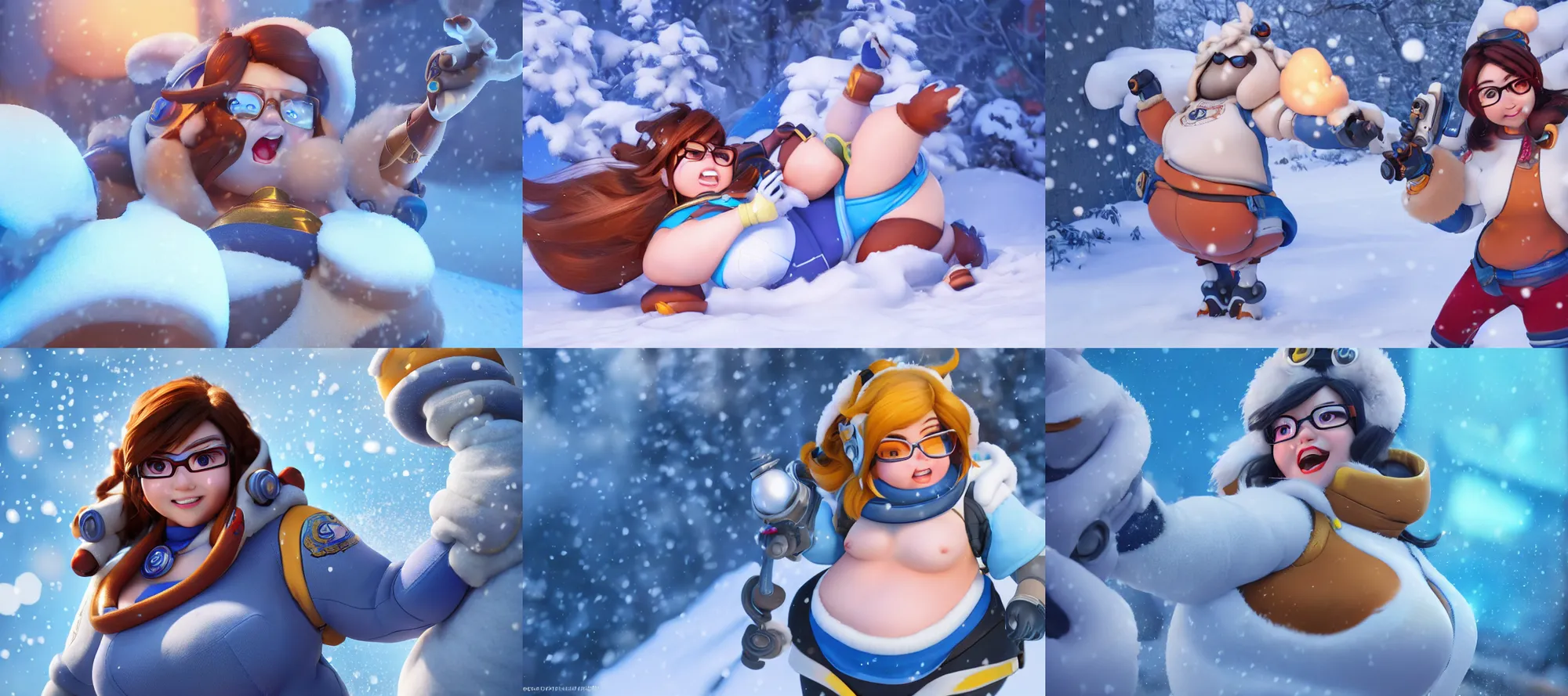 Image similar to hyperdetailed mei from overwatch as a disney pixar character, hd texture, beautiful 3D render, 8k, octane render, soft lighting, hyperrealistic, in the snow, sharp focus, golden hour, Mei-Ling Zhou