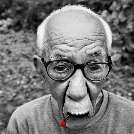 Prompt: old man with tounge sticking out wide angle