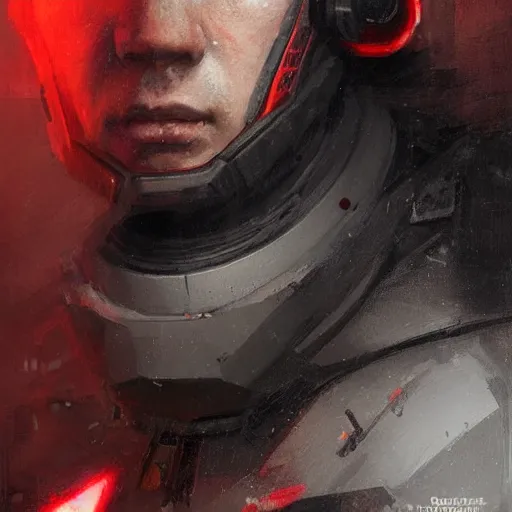 Image similar to portrait of a man by greg rutkowski, mixture between russian and japanese, black messy hair, star wars expanded universe, he is about 2 0 years old, wearing red tactical gear of the galactic triunvirate, highly detailed portrait, digital painting, artstation, concept art, smooth, sharp foccus ilustration, artstation hq