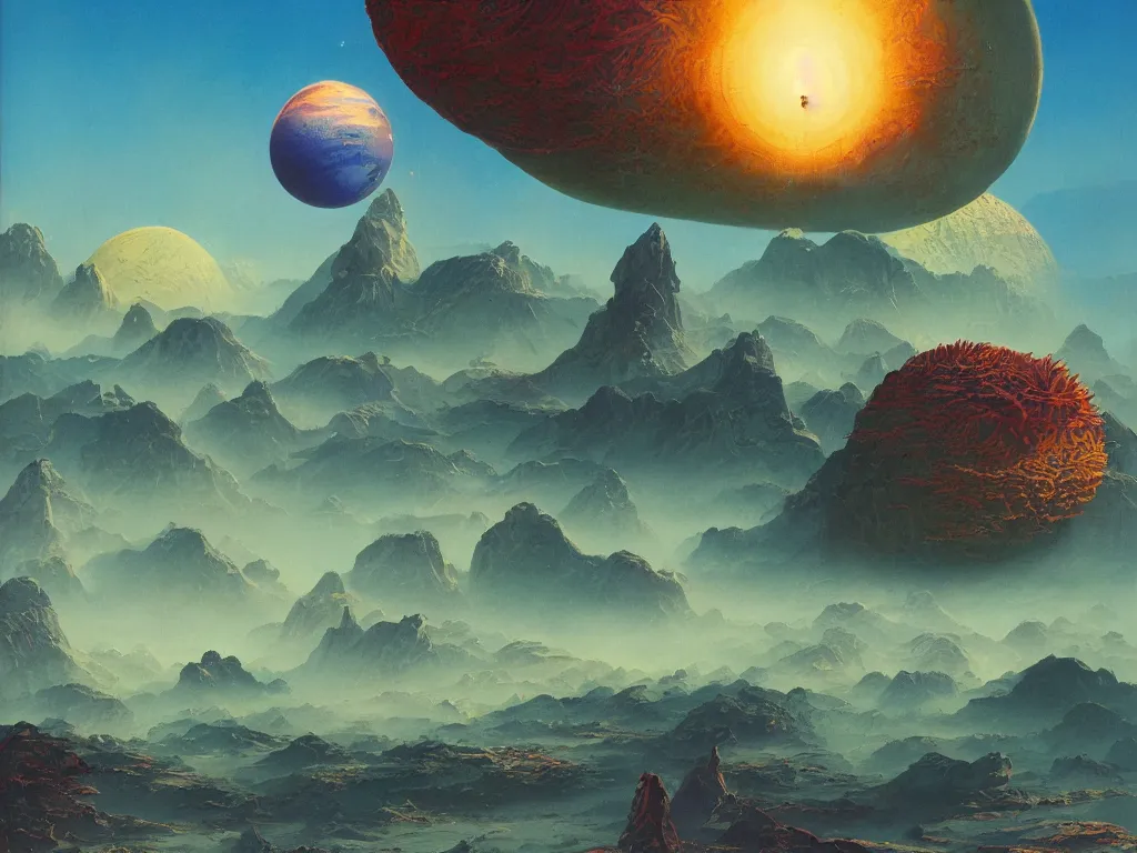 Image similar to a strange planet, by bruce pennington, by sam freio, by thomas rome, by victor mosquera, juxtapoz, behance, prismatic, iridescent