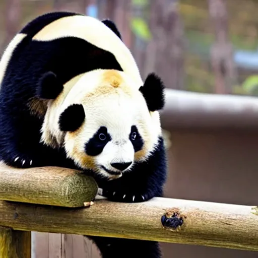 Image similar to a panda walks into a bar, then eats, shoots, and leaves.