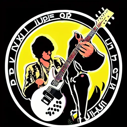 Image similar to 1 9 7 0 - young - jimmy page from led zepelin playing - guitar - solo, sticker - art, svg vector, adobe - illustrator