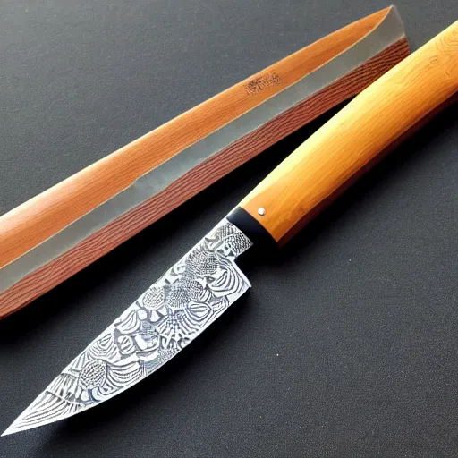 Image similar to Japanese knife, Japanese knife design, fancy Japanese knife carving, Japanese themes, knife etching
