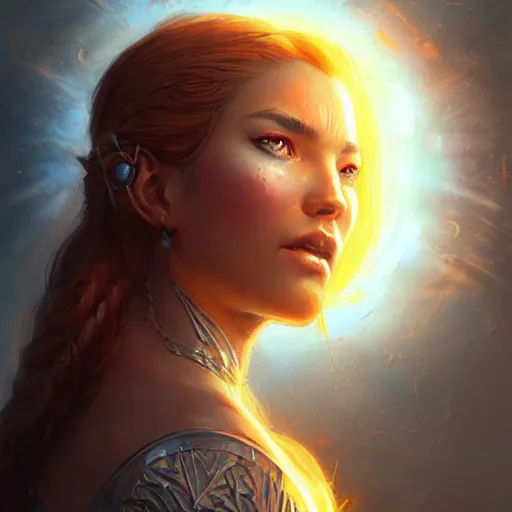 Image similar to solar goddess, d & d, fantasy, portrait, highly detailed, digital painting, trending on artstation, concept art, sharp focus, illustration, art by artgerm and greg rutkowski and magali villeneuve