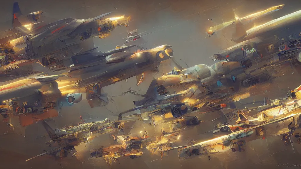 Prompt: the airplanes are waited for the same thing, digital art, illustration, highly detailed, art by finnian macmanus