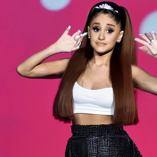 Image similar to ariana grande slowly transforming into a funko pop on live broadcast