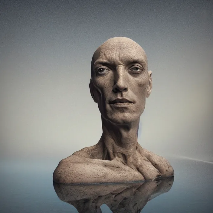 Image similar to hyperrealistic random objects in a surreal minimalistic dreamscape environment by salvador dali, enormous melting mannequin head statue, highly detailed, 3 d render, vray, octane, beautiful lighting, photorealistic, intricate, elegant, wayne barlowe, water, mirrors, doorway, beautiful, masterpiece, trending on artstation, artgerm, checkered floor