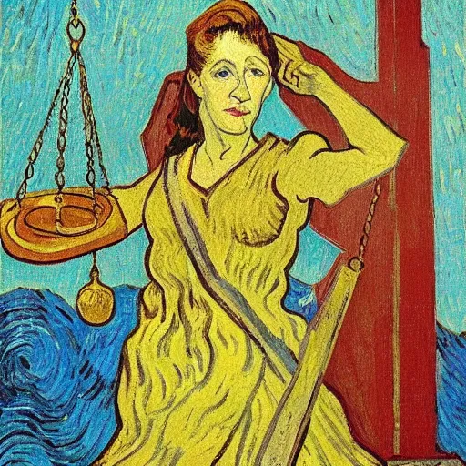 Prompt: van gogh painting of lady justice