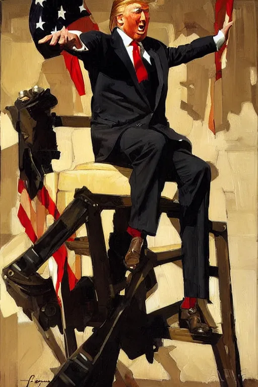 Prompt: donald trump, painting by jc leyendecker!! phil hale!, angular, brush strokes, painterly, vintage, crisp