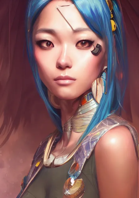 Prompt: A realistic anime portrait of a Aya Ueto as Cyberpunk Cleopatra, digital painting, by Stanley Artgerm Lau, Sakimichan, WLOP and Rossdraws, digtial painting, trending on ArtStation, SFW version