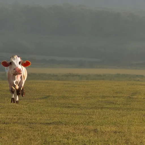 Image similar to cow running from a cage to a countryside