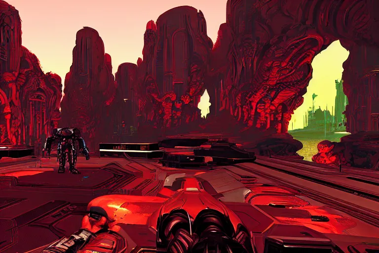 Prompt: a screenshot of the game doom by syd mead and james gilleard